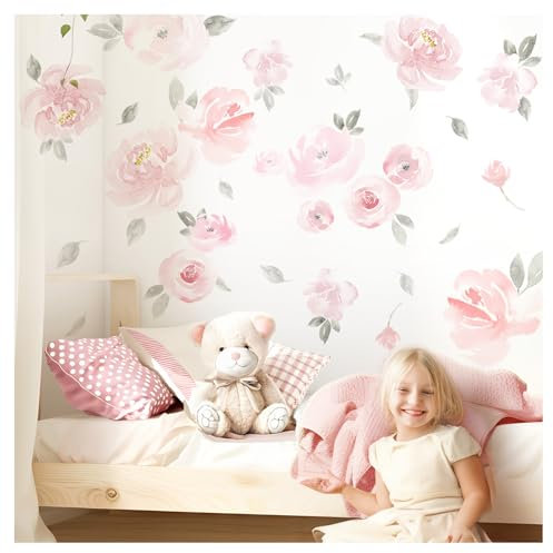 Little Deco Wandsticker Blumen Wandtattoo für Kinderzimmer Mädchen Pastell Wandaufkleber Blätter Babyzimmer Pflanzen Schlafzimmer Wanddeko DL5010-05