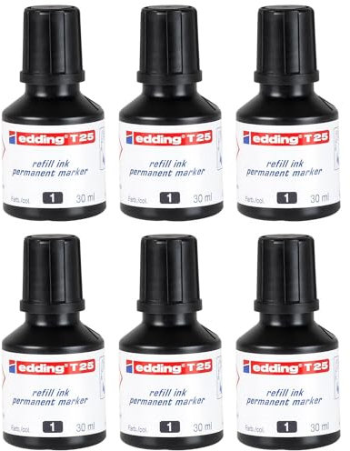 EDDING 6 Nachfülltinten für Permanentmarker, 30 ml, T25, Tropfentropfen, Schwarz