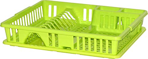 Sterling Ventures Premium Large Plastic Dish Drainer Rack12 Bay with Drip Tray and Cutlery Plate Holder (LIME)