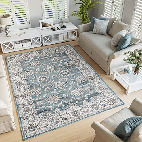 TAPISO Dubai Teppich Wohnzimmer Grün Blau Creme Kurzflor Klassisch Orientalisch Rahmen Floral Ornament Design Schlafzimmer ÖKO-TEX 250 x 350 cm