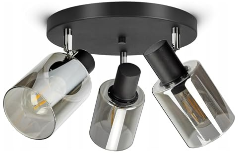 FKL DESIGN Home Deco Deckenlampe Deckenleuchte Schwarz 3-flammig E27 Glas Lampenshirm Lampe aus Serie N535 (DRP3)