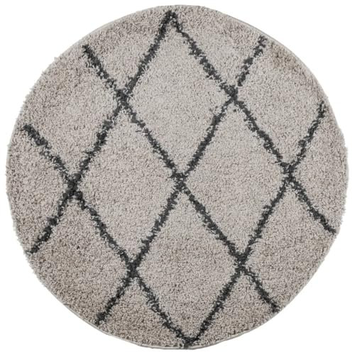 vidaXL Teppich, Wohnzimmerteppich Shaggy Hochflor Rund, Flurteppich Langflor Flauschig Pflegeleicht, Modern Beige Anthrazit Ø 80cm
