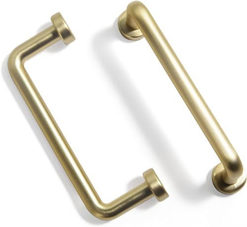 SYZOW 6 Stück Möbelgriffe Gebürstetes Messing 96mm Lochabstand Schubladen Griffe für Küchenschränke Gebürstetes MessingSchrankgriffe Schubladengriffe Türgriffe für Küchenschränke