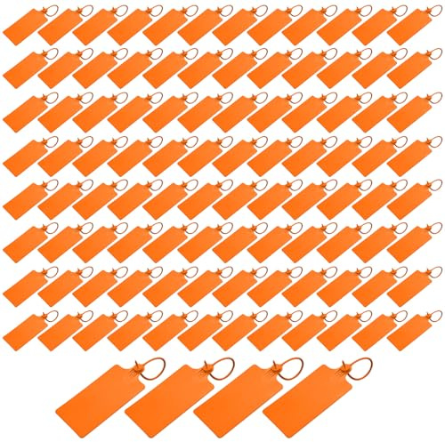 100 Stück Orange Kunststoff-Versandetiketten, unbeschriftet, beschreibbar, wasserfeste Etiketten für Garten, Krankenhaus, Fluggesellschaft, Geschäft, Supermarkt