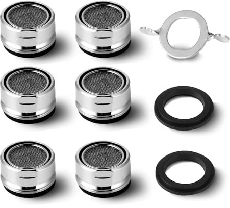 Rompigetto M24, 6 pz. Aeratore Rubinetto Filtri Rubinetti Lavandino per Cucina e Bagno, con Filtro in Acciaio Inox e ABS tra cui 8 Guarnizioni e 1 Chiave Cromata per rubinetti bagno,cucina