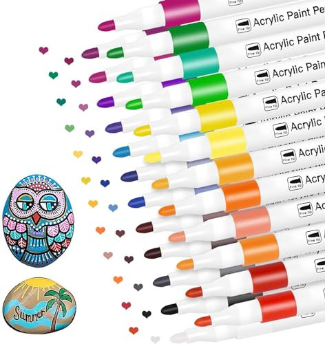 SHSHbuy Feutre Acrylique,24 Couleurs Marqueur Peinture Acrylique,Stylo Peinture Acrylique pour Pierre Bois Verre Plastique Toile Textile