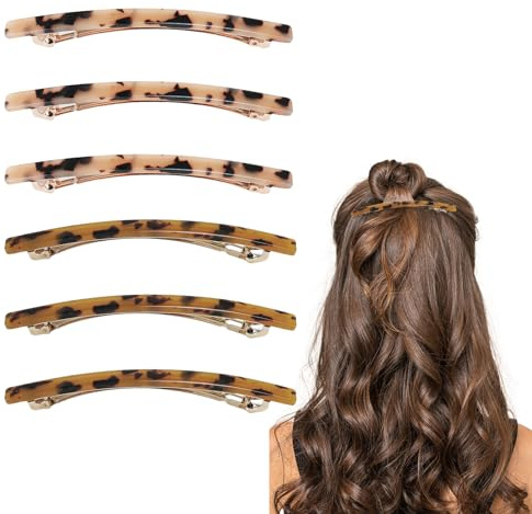 UILYNIU 6 Stücke Skinny Haarspangen, Französisch Haarspangen, Schildpatt Haarspange, Lange und Dünne Haarspange, Haarspange Damen, Rechteckige Haarspangen, Haarspangen für Frauen Mädchen (Mehrfarbig)
