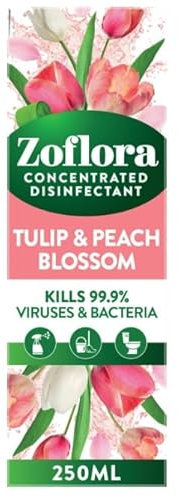 Zoflora Tulip & Peach Blossom Disinfectant, 250ml, 3-in-1 Multipurpose Cleaner, Kills 99.9% Bacteria & Viruses