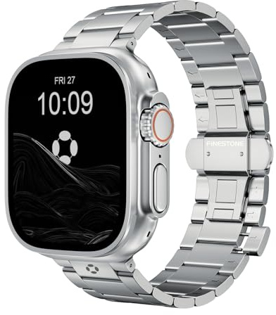 FiNESTONE Cinturino in metallo per Apple Watch, in acciaio inox, compatibile con Apple Watch da 49mm 46mm 45mm 44mm 42mm 41mm 40mm, design sottile scavato per iWatch serie 10/9/8/7/6/5/4/3/2/1/SE