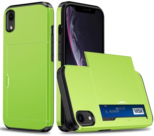 Beajew Handyhülle für iPhone XR Case Silikon, mit Kartenfach Silikon TPU Handyhülle Dünn Weiche Stoßfest Flexibel Handy Tasche Bumper Brieftasche Case, Grün