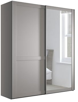 WIEMANN Schwebetürenschrank Landhausstil Kleiderschrank 150cm breit, mit Spiegeltür, Kieselgrau Dekor, Höhe 217cm, Marlow