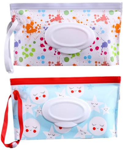 Acpetdr 2Pcs Wet Wipes Bag Dispenser, EVA Wet Wipes Bag, Waterproof Wet Wipes Case, Portable Wet Wipes Bag, Travel Wet Wipes Bag, Refillable Travel Wet Wipes Bag Pouch, Portable Wet Wipes Bag