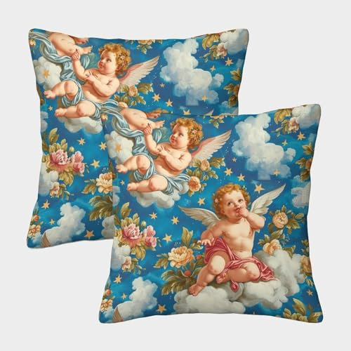 GQLIDDAOE Engel Kissenhüllen 2er Set Kissenbezug Sofakissen für Sofa Schlafzimmer Couch Outdoor Kissen 45x45cm