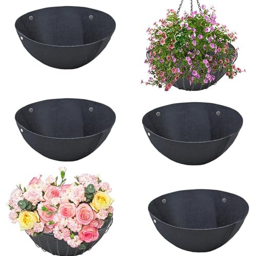 Yallmie 4Pcs Black Felt Trough Liner, Felt Liners for Hanging Baskets Round Fabric Planter Basket Liner, Felt Trough Planter Liners Trough Replacement Liners for Plants Flowers Vegetable Growth (14in)