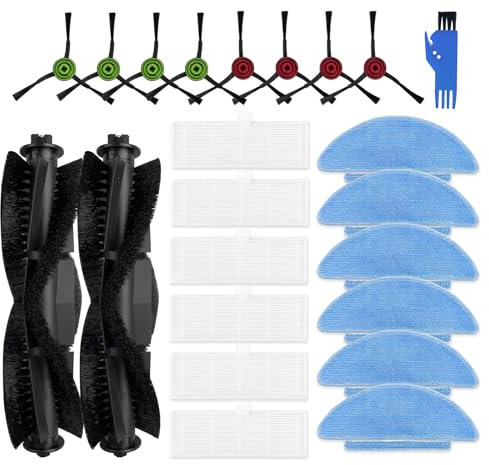 VACKING Ersatzteile Kompatibel für Lubluelu SL60D, für Tikom L9000, für HONITURE Q6 SE, für Laresar L6 Nex, für Medion X20 SW+ Zubehör, 2 Hauptbürsten, 8 Seitenbürsten, 6 HEPA-Filter, 6 Mopptücher