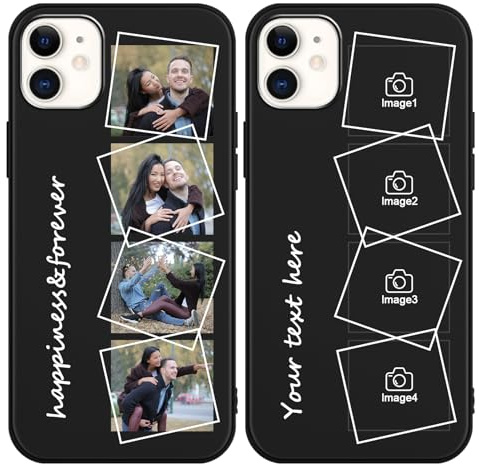 Yoedge Personalized Phone Case for iPhone 11 6.1, with Your Own 4 Photo Picture Text Self Designed Protective Cases, Soft TPU Silicone Shockproof Custom Cover, for Girls Women Black