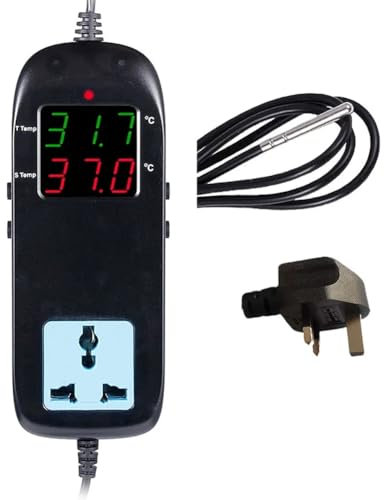 ANNJUC Digital Temperature Controller Build in Outlet 2200W 220V 10A Thermostat Controller for Reptile Freezer Easy Install UK Plug