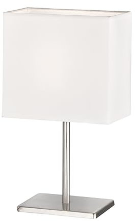 Fischer & Honsel Tischleuchte Bozen | nickelfarben matt| Stoffschirm weiß Chintz| L: 17 cm, B: 10 cm, H: 30 cm| mit Schnurschalter| 1x E14 max. 25 W ohne Leuchtmittel