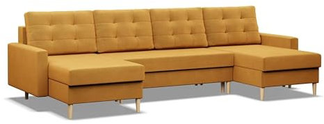 Mebligo - U-Förmige Ecksofa mit Schlaffunktion und Bettkasten BLANK, Couch U Form 294x88x140 cm, Klappsofa mit Schlaffunktion, Wohnzimmer Eckcouch mit Bettfunktion - Ecksofa Gelb