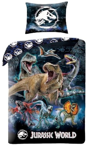 Halantex JURASSIC Dinosaurier T-REX - Bettwäsche-Set Bettbezug 140 x 200 cm mit Kissenbezug 70 x 90 cm - 100 % Polyester mehrfarbig