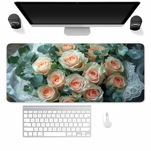 Grand Tapis de Souris de Jeu Roses Roses, Tapis de Souris XXL 1500x800x3mm, Mat de Claviers étendu avec Bords Cousus, Facile à Nettoyer, pour Souris Claviers Gamer Bureau