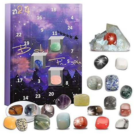 Hochwertiger 24-teiliger Erz-Weihnachts-Adventskalender, Heilgeschenk, Rock für Jungen und Mädchen, Unive-Mineral mit Stein, P5J4 Kollektionsbox