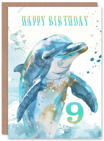 Artery8 Sea Watercolour Dolphin 9th Nine Age 9 Year Old For Child Kids Birthday Card