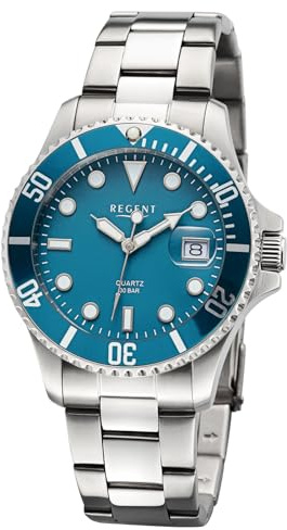 REGENT Herren-Armbanduhr Quarz 30 Bar Stahl/Petrol BA-859