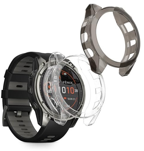 kwmobile Carcasa Compatible con Garmin Fenix 8 51mm Funda - 2X Protector Pantalla Completo - Ultrafino y antigolpes - Negro/Transparente