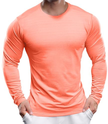 Men's UPF 30+ Sun Protection Shirts Performance Long Sleeve T-Shirt Moisture Wicking Shirt for Running Workout Orange-08 XL