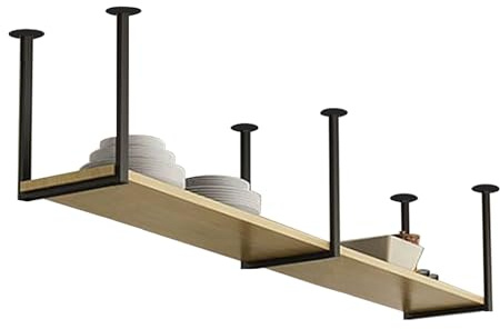 Renmlion Ceiling Shelf Floating Suspended Shelving，Kitchen Storage Rack Plates Racks Flower Plant Stand Display Shelves for Bar Restaurant, Solid Wood and Metal Iron Wine Holder(150x30x40cm)