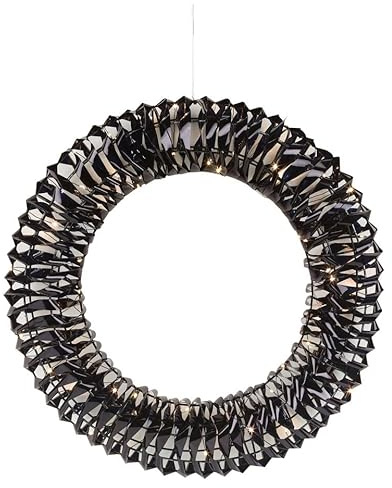 URBNLIVING 30/40cm Round Pearl Gold Black Iridescent Light Up LED Festive Decorative Christmas Wall Door Hanging Wreath Battery Operated Pre Lit Decoration Ornament Lights Xmas Décor