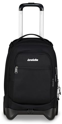 Invicta Trolley Scuola Plug, Nero, 3 in 1, Zaino Doppio Scomparto Con Carrello Sganciabile, Tasca Per PC, Tasca Per Borraccia, 34 lt, Scuola Media e Superiore, Viaggio, Zaino Ragazza, Ragazzo