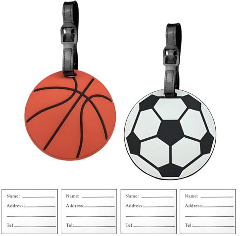 2 Stück Kofferanhänger Koffer Fußball Basketball, Sportball Gepäckanhänger für Kinder Jungen Männer, Handtasche Tag ID Etikett Koffer Tasche Etiketten Reisezubehör, Perfekt zum schnellen Auffinden