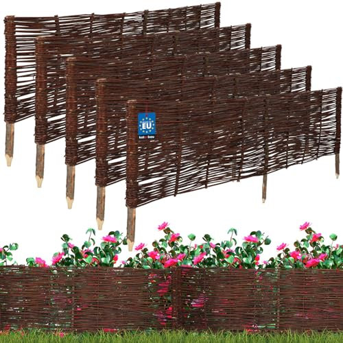 KOTARBAU® 5er Set Beetbegrenzung Weidenzaun 120 x 40 cm Zaun Beeteinfassung Beet Beetumrandung Steckzaun Rasenkante Weide Beeteinfassung Gartenzaun Zum Stecken Flexible Weidengeflecht