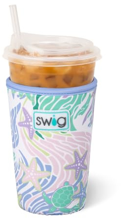 Swig Life Medium Iced Cup Coolie, Standard 22oz Iced Coffee Cup Insulator Sleeve with Handle, Neoprene Insulated Coolie Keeps Drinks Cold (Sea Swirl)