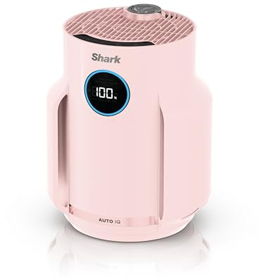 Shark NeverChange, Purificateur d’air compact, Aucun filtre à remplacer pendant 5 ans, jusqu'à 23m², HEPA 99,9% aspire poussière, pollen et COV, écran LED, Quartz Rose, HP072EUPL
