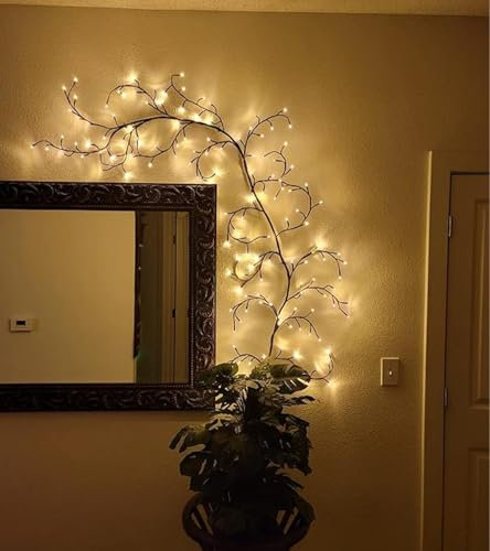 Gresonic 230cm 144 LED*2 Lichterkette Willow Vine,LED Baum Wanddeko Wohnzimmer,Willow Vine mit Fernbedienung, 8 Modi, USB-Betriebene Timer, Künstliche Lichterzweige Schlafzimmer Deko