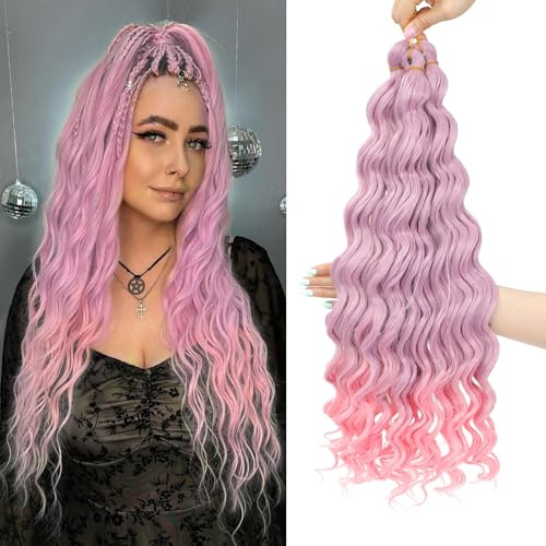 MLETULIPS Curly Crochet Braiding Hair Extensions Deep Wave Braiding Hair | Ocean Wave Crochet Hair Soft Synthetic Bohemian Curly Water Wave Crochet Braids for Women(TGPink12#, 20 inch/3 pack)