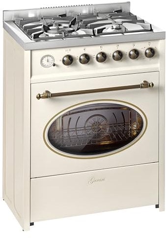 Gurari Centre de cuisson 60 cm avec four électrique E 614 Cr r, Creme, Centre de cuisson indépendant design rétro, 4 kW WOK, gaz naturel & propane (Fl.Gas)