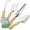 holz4home® Gartenwerkzeug Set 4-TLG. I Edelstahl & Eschenholz I Handschaufel, Unkrautstecher, Fugenkratzer, Gartengabel I Ergonomische Handwerkzeuge für Garten & Balkon