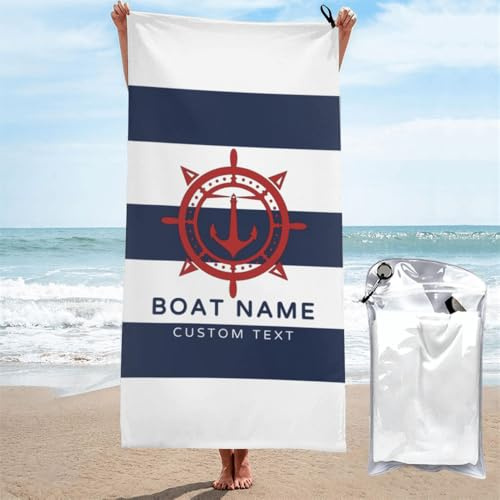 OOEREWGF Personalisierte Nautische Ozean Thema Blaues Strandhandtuch Für Frauen Männer, Benutzerdefinierte Nautische Kompass Schiff Segler Segelyacht Boot Kapitän Name Bad Schwimmtücher