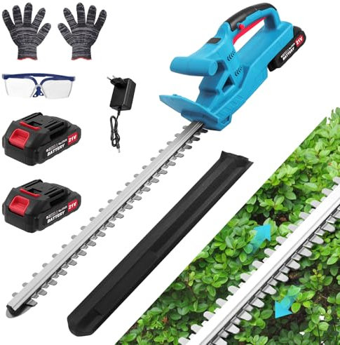 Heckenschere Akku Profi Hecken, Akku Heckenschere mit askku & Ladegerät, 21V Heckenschere Elektrisch, 50CM Dual Action Klinge, 17mm Zahnabstand, 750W Heckenschneider für Garten/Sträucher/Randpflanzen