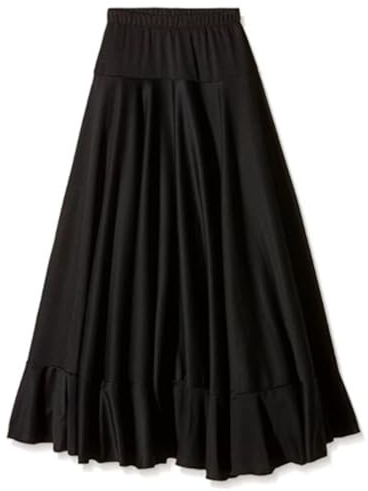 Genérico FLAMENKA ROCIERA Falda Ensayo Baile Flamenco, Negro, Volante de Capa, Cintura Elástica