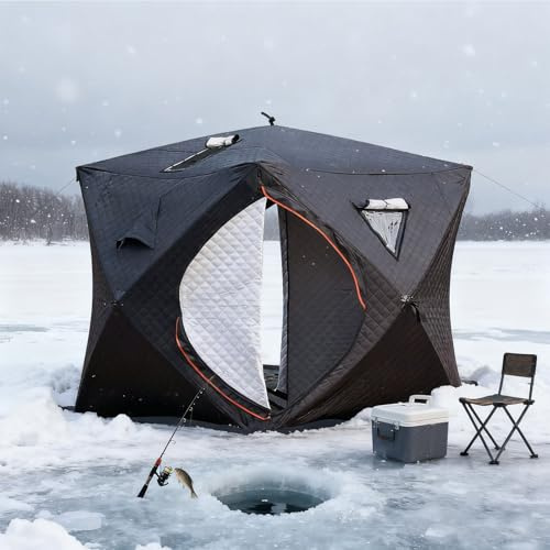 Tragbares Outdoor-Saunazelt Für 3-4 Personen - Faltbares, Isoliertes Eisangelzelt Mit Ofenkamin, Wasserdicht, Geeignet Für Camping Bei Jedem Wetter Oder Für Den Heimgebrauch Black