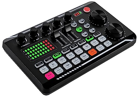F998 Soundkarte für Live-Streaming, externe Soundkarte, Mischpult, mit mehreren Soundeffekten und LED-Beleuchtung, für Sprachverbesserung, Soundeffekte, Musik und Live-Streaming