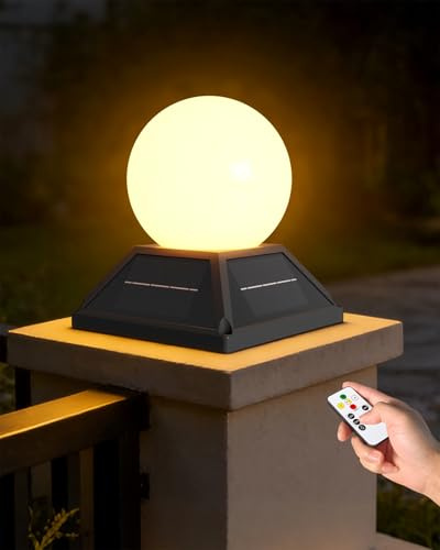 HMAKGG Borne Solaire Extérieur Jardin IP65, Lampe de Pilier Extérieur Solaire avec Télécommande, Minuterie 2/4/6/8H, 3 Couleurs 3000K/4000K/6000K, Éclairage Portail Chemin Terrasse, Noir