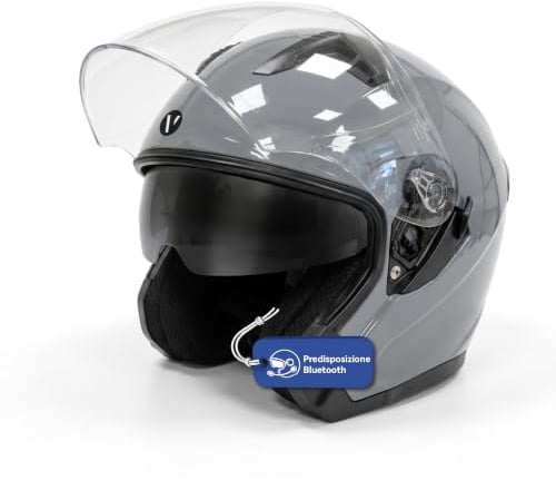 Casco Jet Grigio Taglia S Omologazione ECE – 22.06 Doppia Visiera Trasparente + Parasole Retraibile