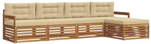 vidaXL Outdoor-Sofagarnitur mit Kissen 5 pcs Natur und Beige, Gartenlounge, Moderne Outdoor-Sofa, gemütliche Sitzgruppe, langlebige Terrasse für entspannte Stunden