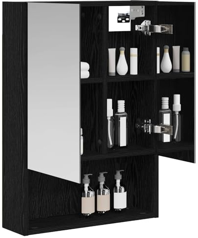 vidaXL Badezimmerspiegelschrank Schwarz Eichen-Optik 50 x 14,5 x 70 cm, Moderne Badezimmereinrichtung, Wandregal, Spiegel, verstellbare Ablage, Stauraum aus Holz